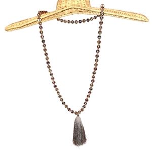 Iridescent Glass AB Long Strand Individually Knotted Beads w/ Tassel Rainbow